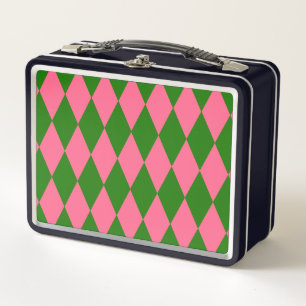 Lunch Box Motif à carreaux Harlequin vert rose