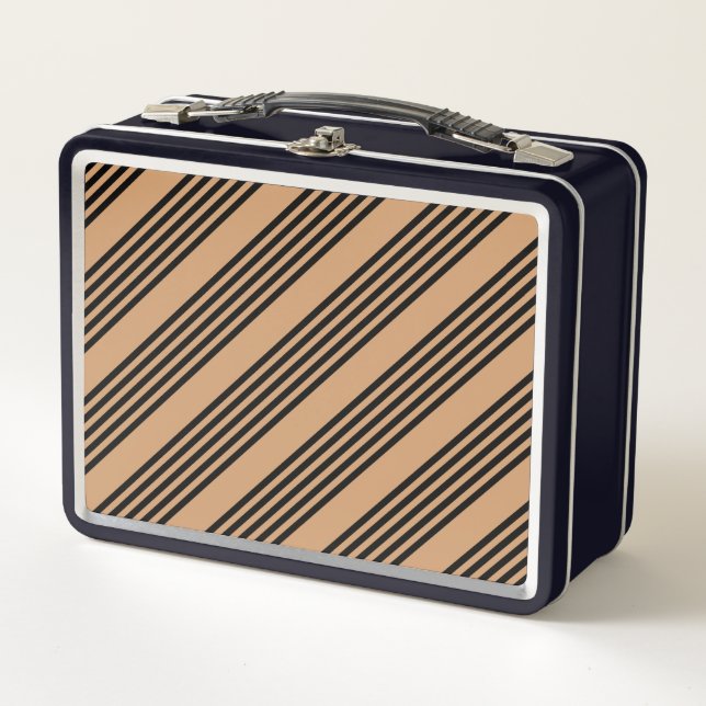 Lunch Box Motif à cinq bandes noir et brun (Devant)