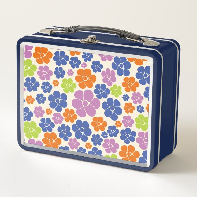 Lunch Box Motif à fleurs - Bleu, Orange, Violet, Vert (Devant)