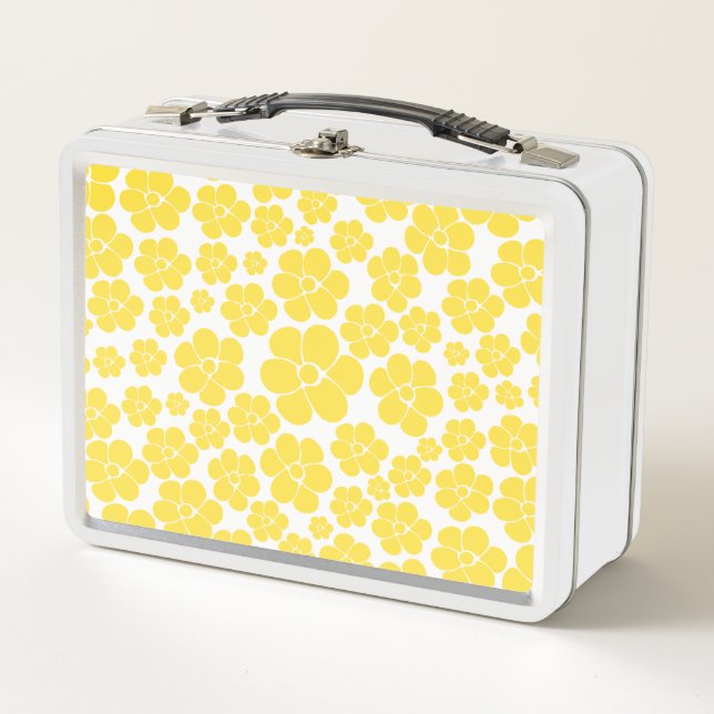 Lunch Box Motif à fleurs - Citron jaune et blanc (Devant)