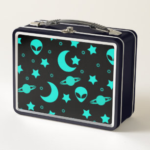 Lunch Box Motif d'alien turquoise avec étoiles et lunes