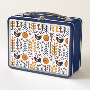 Lunch Box Motif d'art populaire d'oiseau d'automne