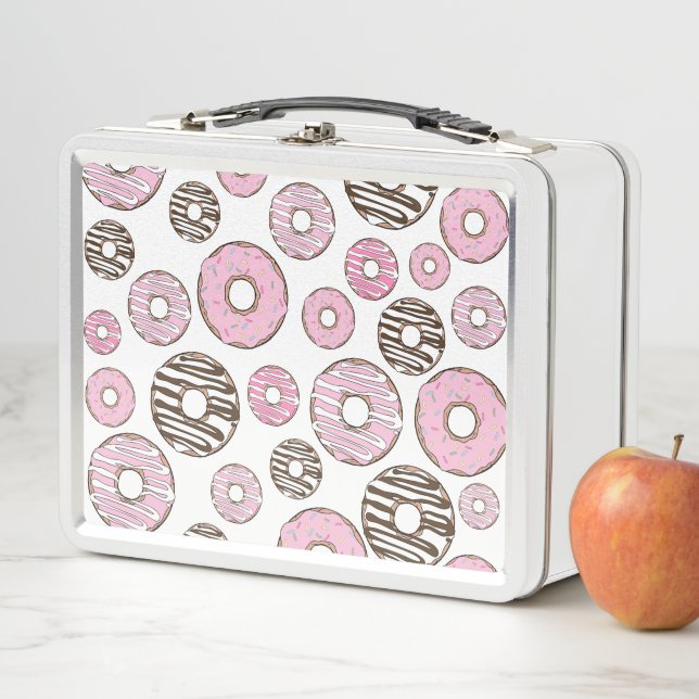 Lunch Box Motif De Donuts, Donuts Roses, Donuts Blancs (En situation)