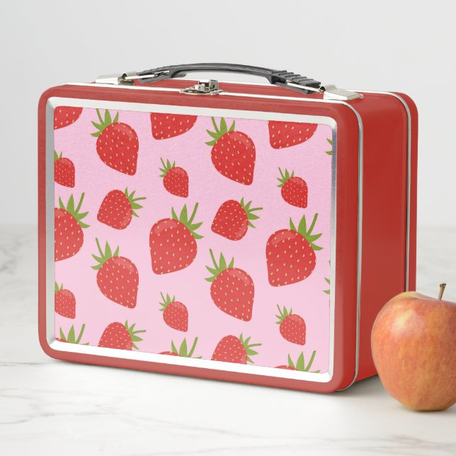 Lunch Box Motif de fraise rétro rouge mûre (En situation)