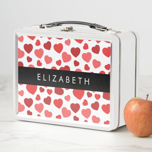 Lunch Box Motif Des Coeurs, Coeurs Rouges, Votre Nom (En situation)