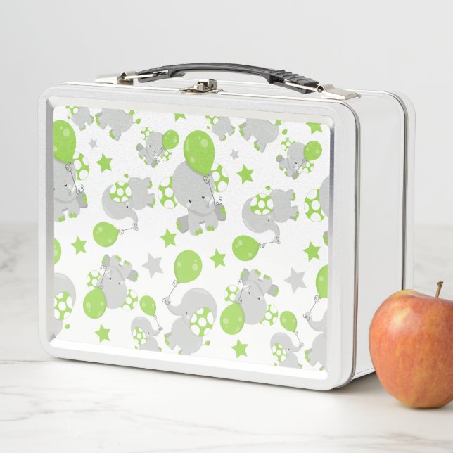 Lunch Box Motif Des Eléphants, Eléphants Mignons - Grey Vert (En situation)
