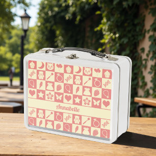 Lunch Box Motif d'icônes à carreaux roses modernes pour fill