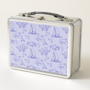 Lunch Box Motif d'une ligne d'animal marin et voilier