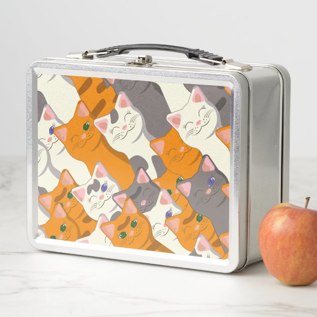 Lunch Box Motif en diagonale du chat noir blanc gingembre (En situation)