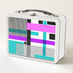 Lunch Box motif géométrique en couleurs rayées et néons