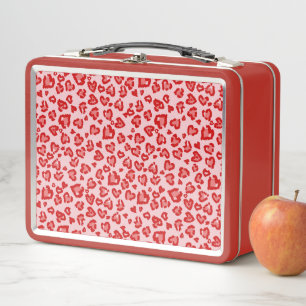 Lunch Box Motif léopard des coeurs en rouge sur blush