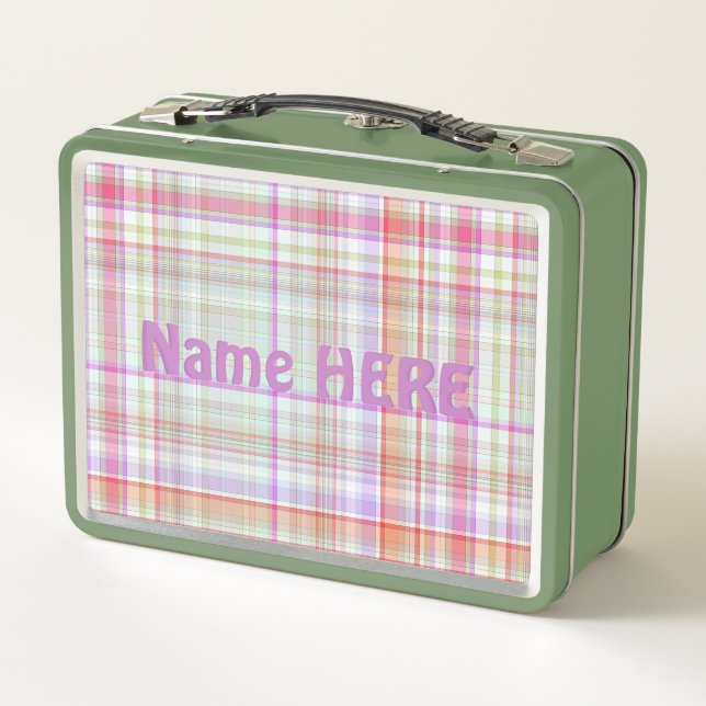 Lunch Box Motif Plaid vert violet mignon et élégant customis (Dos)