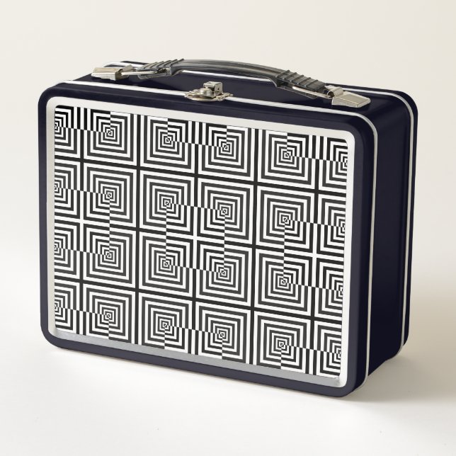 Lunch Box Motif psychédélique des Carrés noirs rétros (Devant)