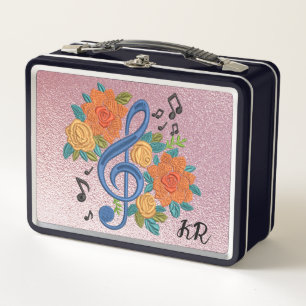Lunch Box Musique Clef Note Initiales Florales musicales