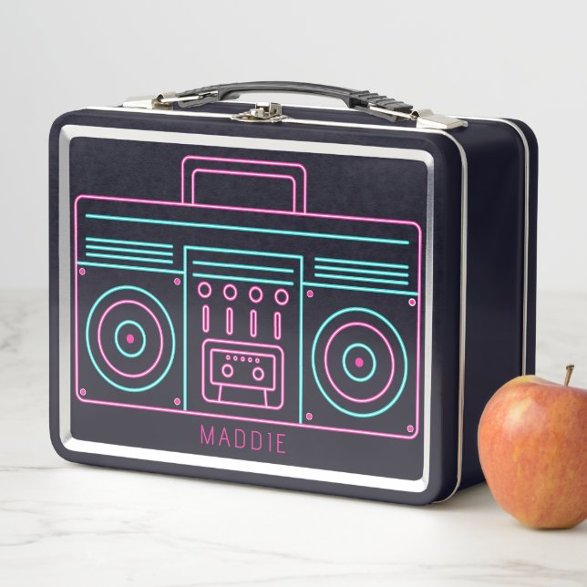 Lunch Box Neon Retro Lecteur Cassette Radio Nom personnalisé (En situation)