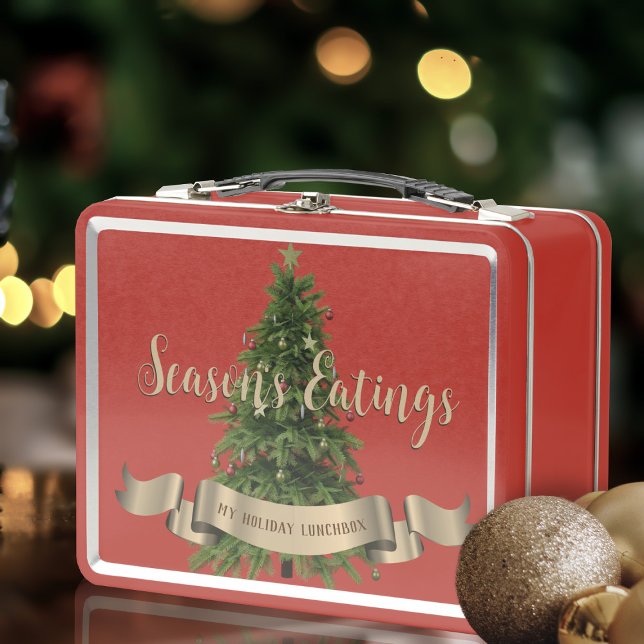 Lunch Box Noël Arbre Custom Saison de repas vacances (Fun and festive lunch box for all your holiday snacks. Just add your name!)