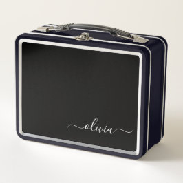 Lunch Box Noir Blanc Moderne Minimaliste Élégant Monogramme