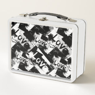 Lunch Box Noir et blanc avec des taches motif d'amour