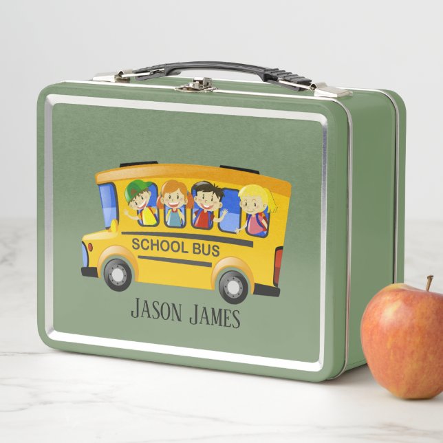 Lunch Box nom d'ajout de l'autobus scolaire mignon (En situation)