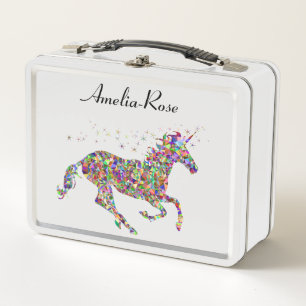 Lunch Box Nom des filles Unicorne géométrique