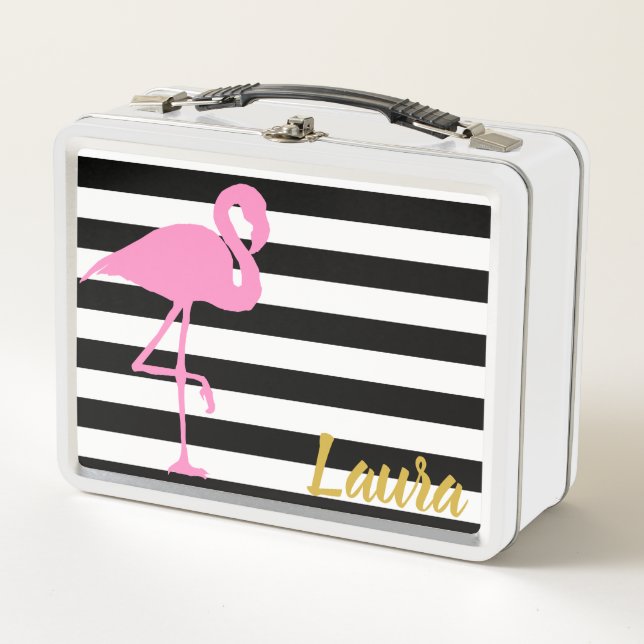 Lunch Box Nom fait sur commande avec le Flamant rose sur les (Devant)