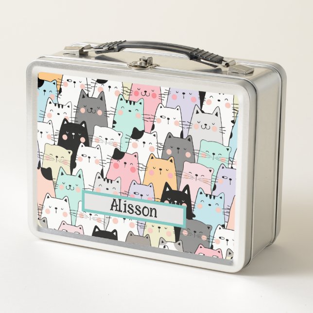 Lunch Box Nom personnalisé du Motif de chats mou (Devant)