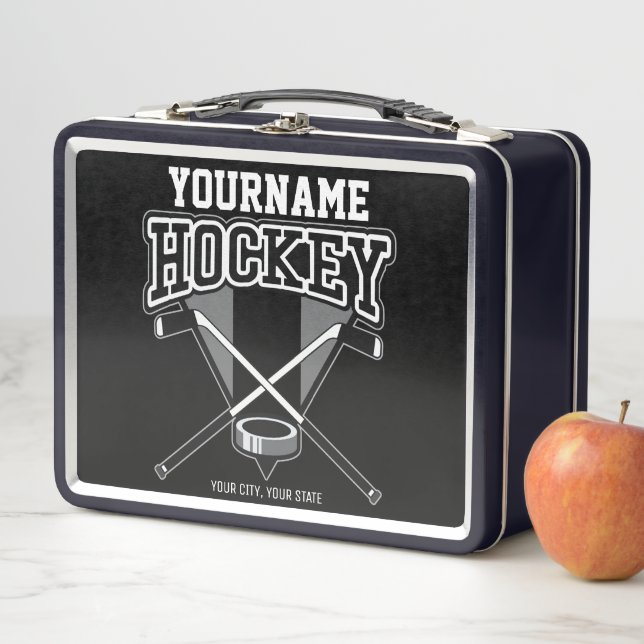 Lunch Box NOM Personnalisé Joueur de hockey Stick Puck Team (En situation)
