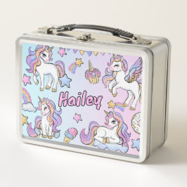 Lunch Box Nom personnalisé Rainbow Unicorn Retour à l'école