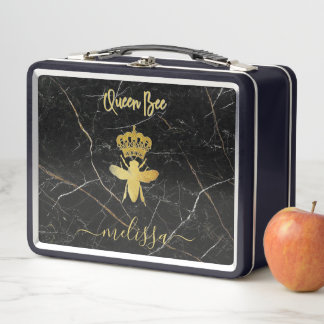 Lunch Box Nom personnalisé REINE ABEILLE Marbre noir Or