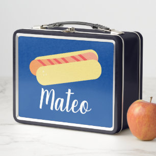 Lunch Box Noms d'enfants rayures ombrées hotdog rétro