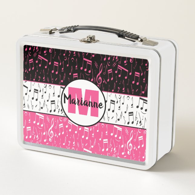Lunch Box Notes de musique rose et blanc noir (Devant)