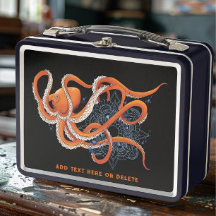Lunch Box Octopus Orange Mandala bleu