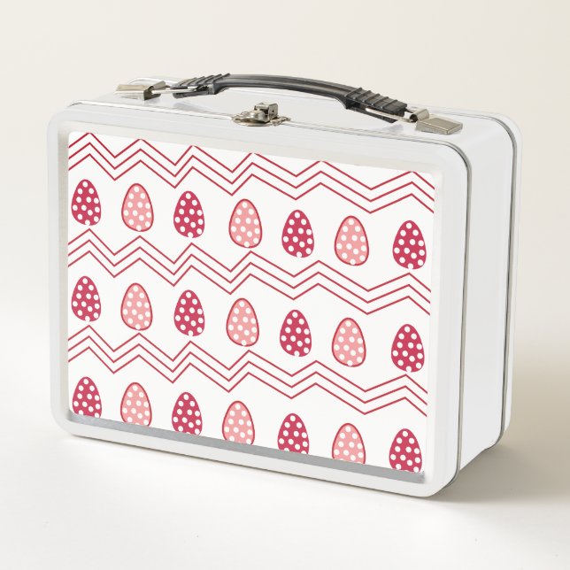 Lunch Box Oeufs de Pâques rose rouge Motif de Pâques (Devant)