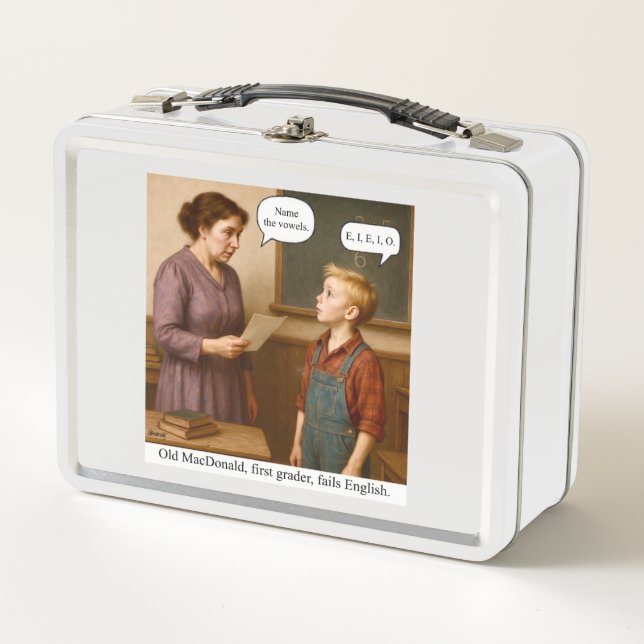 Lunch Box Old MacDonald, first grader, fails English. (Devant)