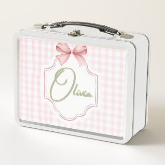 Lunch Box Olivia Bow rose personnalisé & En vichy imprimer