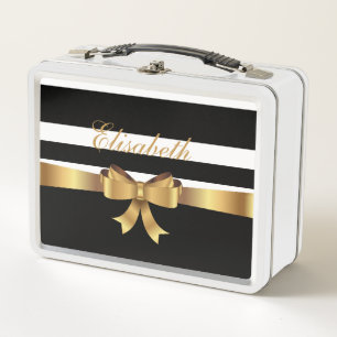 Lunch Box Or personnalisé, Rayures noires audacieuses NŒUD É