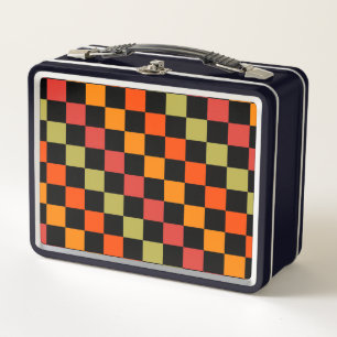 Lunch Box Orange Black À damiers En vichy Motif