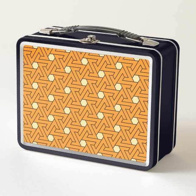 Lunch Box Oriental Orange Beige Triple Motif arabe (Devant)