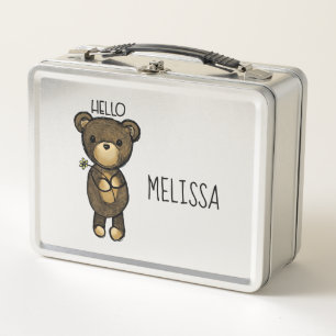 Lunch Box Ours Brown mignon tenant une Fleur Jaune