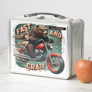 Lunch Box Ours en moto avec cavalier