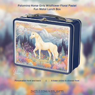 Lunch Box Palomino Horse Girls Fleur sauvage Floral Pastel F
