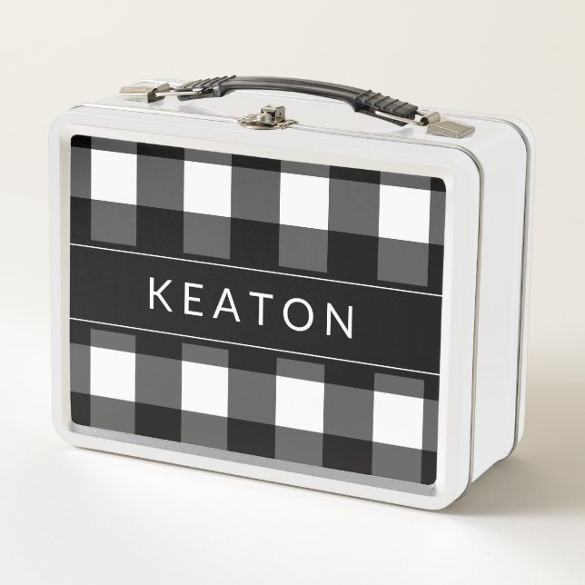 Lunch Box Panier-repas noir et blanc personnalisé de guingan (Devant)