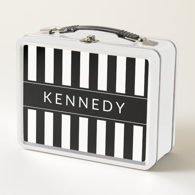 Lunch Box Panier-repas rayé noir et blanc personnalisé (Devant)