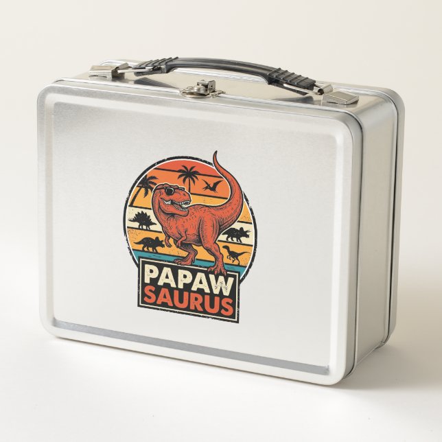 Lunch Box Papawsaurus Rétro Dinosaure Coucher de Soleil Desi (Devant)