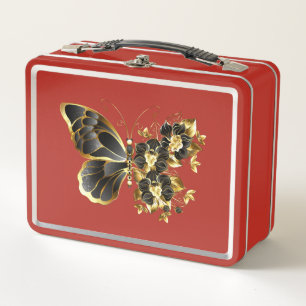 Lunch Box Papillon fleur d'or avec orchidée noire