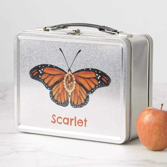 Lunch Box Papillon Monarque Citrine de novembre personnalisé (En situation)
