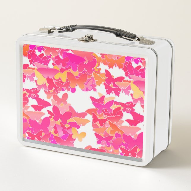 Lunch Box Papillons, rose, fuchsia et corail (Devant)