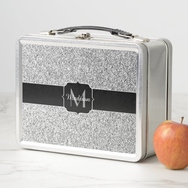 Lunch Box Parties scintillant gris argent scintille Monogram (En situation)