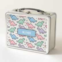 Pastel Arcade Dinosaur Pixel Silhouettes Motif