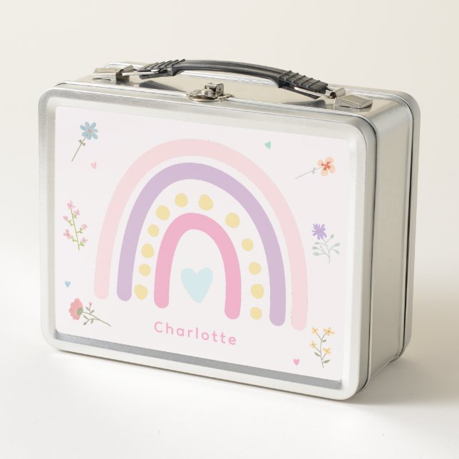 Lunch Box Pastel Rainbows Girly Fleurs sauvages & Coeurs (Devant)